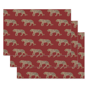 Fashionista Gold Black Red Glitter Tiger Pattern Wrapping Paper Sheets