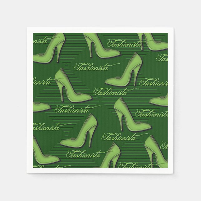 Fashionista Green Shoes Pattern Napkins (Front)