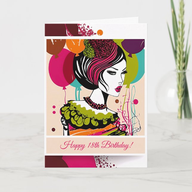 Fashionista Happy Birthday Colorful Balloons Card (Front)