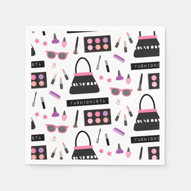 Fashionista Makeup Fashion Show Birthday Party Napkins (Front)