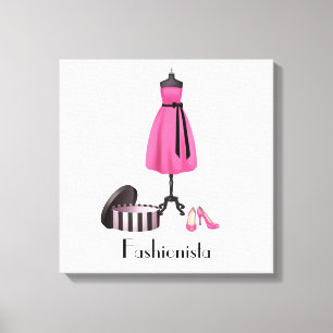Fashionista - Pink Dress and Shoes on Canvas Print