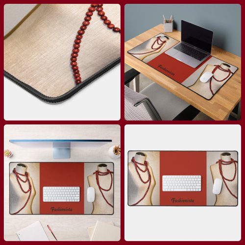Fashionista Red Beads on Mannequin Fashion Design Desk Mat