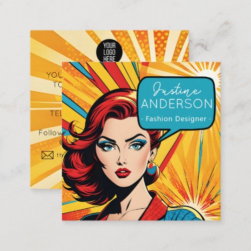 fashionista Retro Pop Art Lady woman Wow Square Business Card