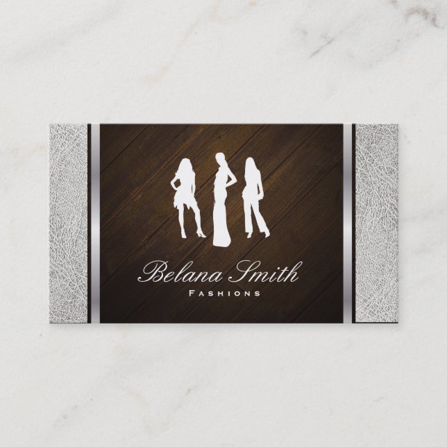 Fashions / White Leather & Wood / Silver Trim Business Card (Front)