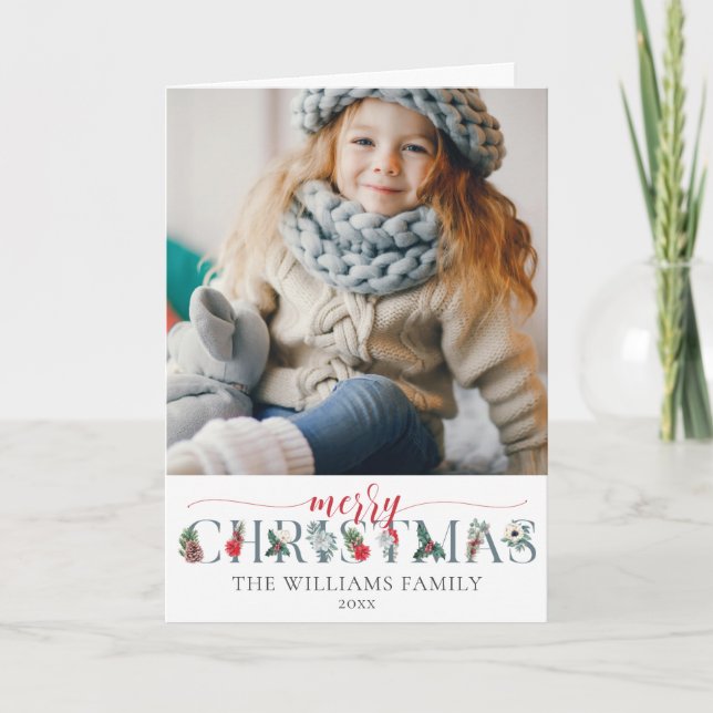 Fassist Foliage Merry Christmas Floral Greeting Card (Front)