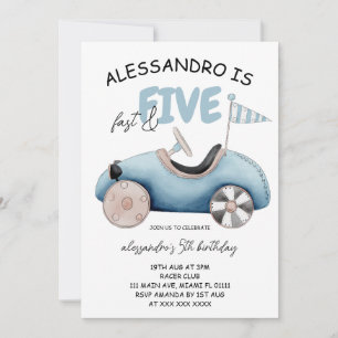 Fast and Five Race Car 5th Birthday Invitation