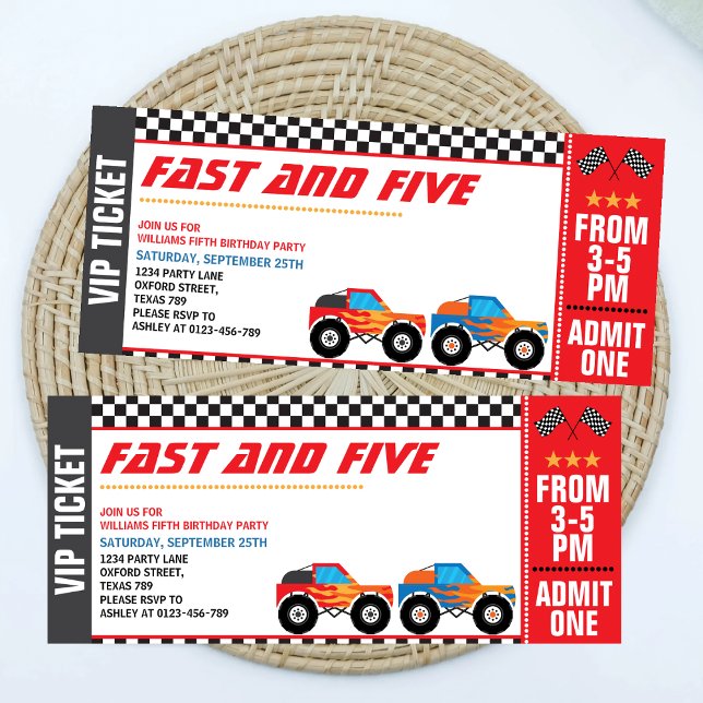 Fast and Five Race Ticket 5th Birthday Invitation (Creator Uploaded)