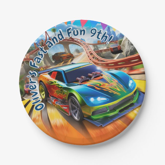 Fast and Fun Birthday, Hot cars Birthday. Paper Plates (Front)