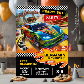 Fast and fun race car birthday party design invitation