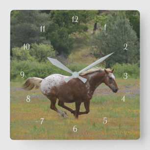 Fast Appy Horse in Wildflowers Square Wall Clock
