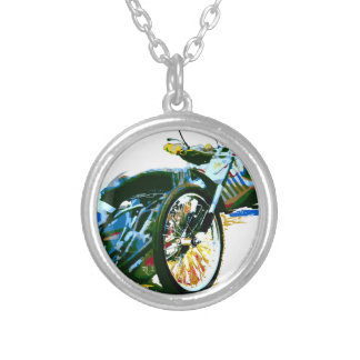 Fast Awesome Speedway Motorcycle Silver Plated Necklace