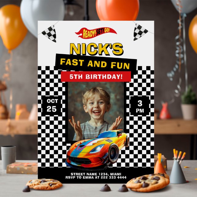 Fast Car Birthday Party Photo Invitation (Creator Uploaded)
