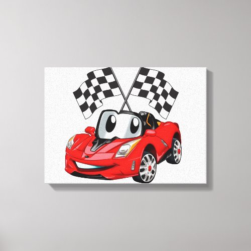 Fast car cartoon flag race _ Choose back color Canvas Print