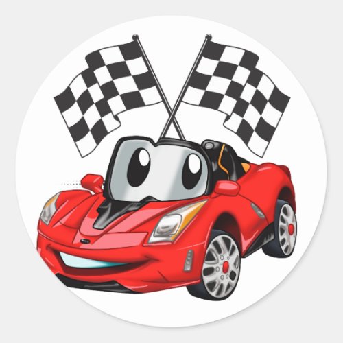 Fast car cartoon flag race _ Choose back color Classic Round Sticker