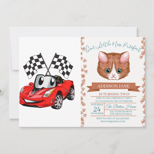 Fast car cartoon flag race - Choose back color Invitation (Front)