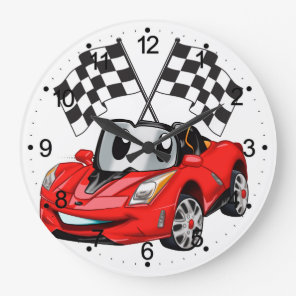 Fast car cartoon flag race - Choose back color Large Clock