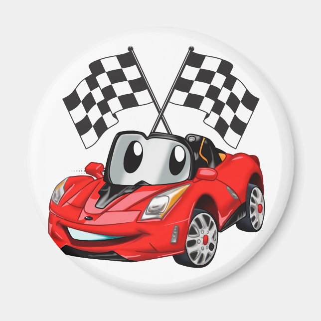 Fast car cartoon flag race - Choose back color Magnet (Front)