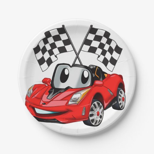 Fast car cartoon flag race _ Choose back color Paper Plates
