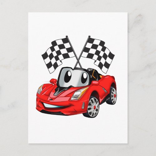 Fast car cartoon flag race _ Choose back color Postcard