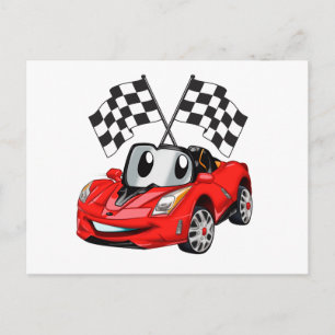 Fast car cartoon flag race - Choose back color Postcard