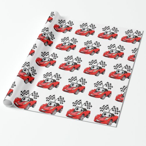 Fast car cartoon flag race _ Choose back color Wrapping Paper