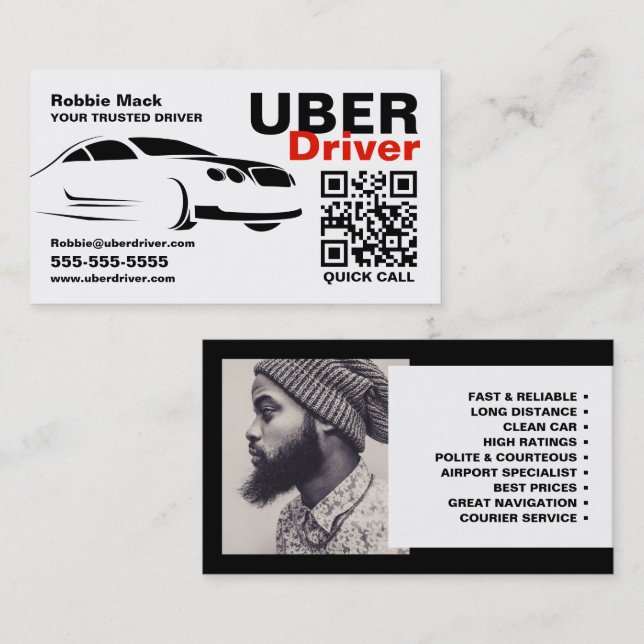 Fast Car Logo, Photograph, Uber Driver, Price List Business Card (Front/Back)