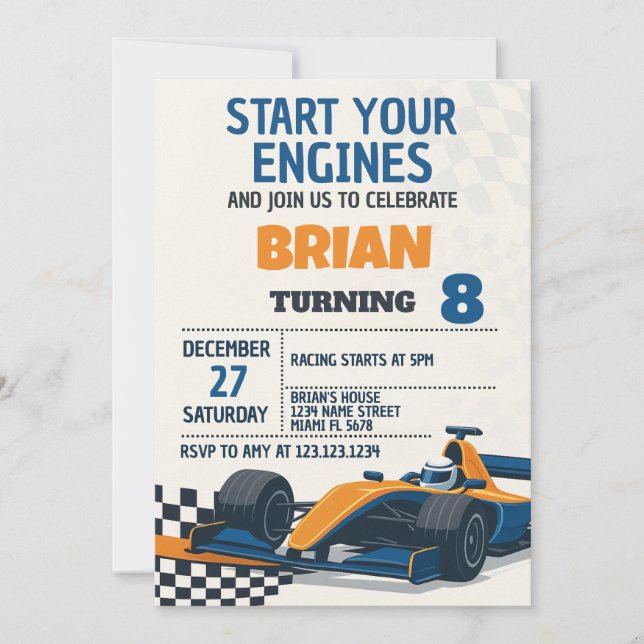 Fast Cars Birthday Invitation (Front)