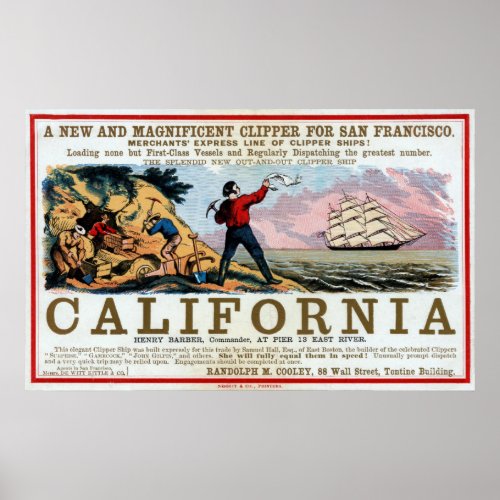 FAST CLIPPER SHIPS to the SAN FRANCISCO GOLD 1850 Poster