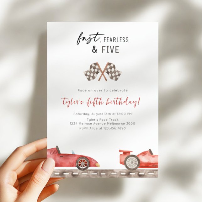 Fast Fearless & Five Racing Car 5th Birthday Party Invitation (Creator Uploaded)
