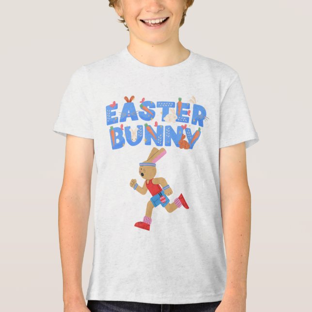 Fast & Fierce Runner Bunny Kids Unisex  Tri-Blend Shirt (Front)