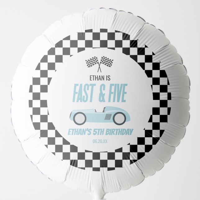 Fast & Five Blue Race Car 5th Birthday Party Balloon (Front)