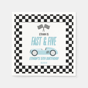 Fast & Five Blue Race Car 5th Birthday Party Napkins