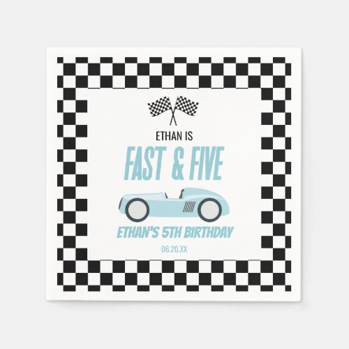 Fast  Five Blue Race Car 5th Birthday Party Napkins