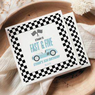Fast & Five Blue Race Car 5th Birthday Party Napkins