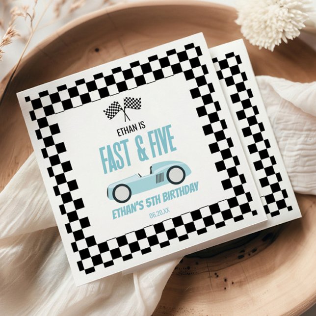 Fast & Five Blue Race Car 5th Birthday Party Napkins (Creator Uploaded)