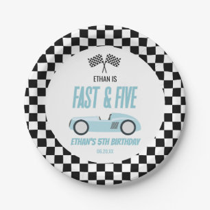 Fast & Five Blue Race Car 5th Birthday Party Paper Plates