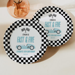 Fast & Five Blue Race Car 5th Birthday Party Paper Plates