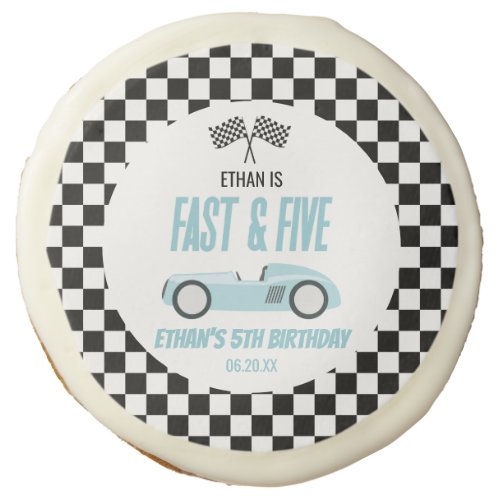 Fast  Five Blue Race Car 5th Birthday Party Sugar Cookie