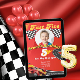 Fast Five, Picture Racing 5th Birthday Invitation