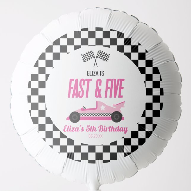 Fast & Five Pink Race Car 5th Birthday Party Balloon (Front)