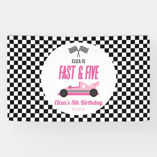 Fast  Five Pink Race Car 5th Birthday Party Banner