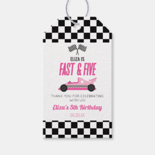 Fast & Five Pink Race Car 5th Birthday Party Gift Tags