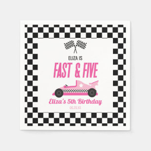 Fast & Five Pink Race Car 5th Birthday Party Napkins