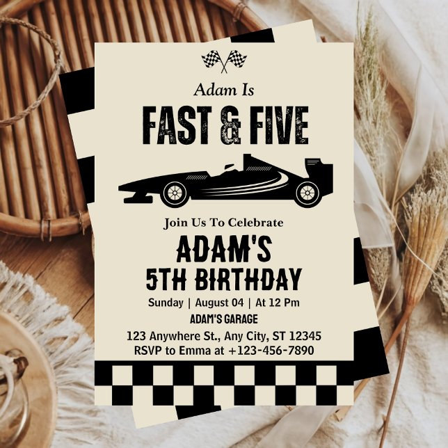 Fast & Five Race Car Boy 5th Birthday Party Invitation (Creator Uploaded)