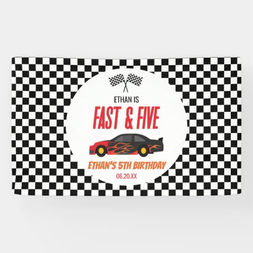 Fast  Five Red Flame Race Car 5th Birthday Party Banner