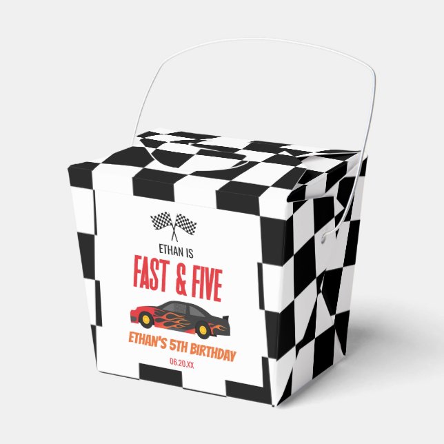 Fast & Five Red Flame Race Car 5th Birthday Party Favor Boxes (Front Side)