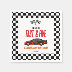 Fast & Five Red Flame Race Car 5th Birthday Party Napkins