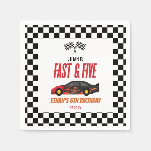 Fast  Five Red Flame Race Car 5th Birthday Party Napkins