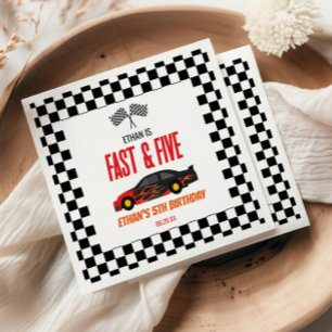 Fast & Five Red Flame Race Car 5th Birthday Party Napkins
