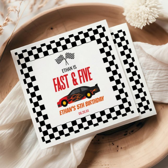 Fast & Five Red Flame Race Car 5th Birthday Party Napkins (Creator Uploaded)